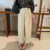 ¡100% algodón! Pantalones de algodón lavado tipo zanahoria con hebilla ajustable lateral, 26 otoño cintura alta holgados adelgazantes color liso casuales