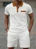 2026 Nuevo Conjunto de Verano para Hombre de Punto Waffle con Cuello Solapa Manga Corta y Pantalones Cortos Conjunto de Dos Piezas Deportivo Casual a la Moda