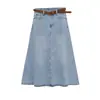 Ropa de Mujer Transfronteriza 2026 Nueva Moda Europea y Americana Versátil Combinación Cinturón Falda de Mezclilla Lavada Retro para Mujer C85070