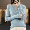 Suéter Feminino Liso Elegante Gola Aberta Lã Fina Slim Fit Emagrecedor Estilo Comuter 2026 Primavera/Verão Malha Fina Manga Longa