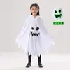 Disfraz Infantil de Halloween Blanco y Negro que Brilla en la Oscuridad Cara de Fantasma Capa Chal Vestido de Fiesta Disfraz para Actuación