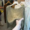 Camisa de Malla Tejida Hueca de Manga Larga Estilo Europeo para Mujer, Cubierta Transparente de Malla Fina de Verano con Protección Solar, Top de Nuevo Estilo, Ropa Exterior de Malla