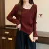 2026 Talla Grande Negra Irregular Manga Larga Camiseta Top Nuevo Diseño Sensación Nicho Capa Base Superior para Mujer