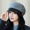 Boina de lã para outono e inverno para mulheres, faz o rosto parecer menor, boina de lã estilo newsboy, boné versátil estilo coreano com bico de pato