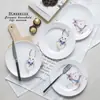 Plato de Cena Cerámico Creativo de 8 Pulgadas Estilo Nórdico Pareja de Dibujos Animados Conejo Plato para Comida Occidental Filete Plato para el Hogar Resistente a Altas Temperaturas Plato para Desayuno