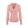 Camiseta Básica Sexy de Corte Bajo para Mujer, Estilo Puro Deseo, Suéter de Punto Ajustado de Manga Larga con Cuello en V Cruzado