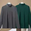 Ropa interior térmica con forro de terciopelo, engrosada y cálida, camiseta base unisex con cuello semi-alto, camiseta de manga larga de color liso, top de otoño
