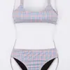 Nuevo Bikini Coreano de Dos Piezas para Niñas 2024, Cuadros Frescos de Cintura Alta que Cubren el Vientre, Aspecto Adelgazante, Bikini para Vacaciones en Aguas Termales