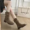 Botas retro estilo páramo para mujer, nuevas botas de tacón grueso apilado para otoño e invierno que hacen que los pies parezcan más pequeños, botines de media caña estilo británico