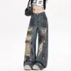 Jeans anchos rotos de estilo callejero americano para mujer, de cintura alta, holgados, hasta el suelo, pantalones de moda y geniales estilo hip-hop