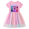 Vestido de Princesa com Lantejoulas Arco-Íris e Malha para Meninas, Manga Curta de Verão, Manga Longa Primavera-Outono, Grupo Kpop Hunter Girl