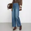 Jeans Feminino Cropped Wide-Leg Bordado Texturizado, Coleção Primavera, Cintura Alta Solto, Elástico, Peça Única Atacado Item 8132