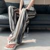 Nova tinta chinesa estilo chinês larga perna calças femininas coreanas seda estampada gelo seda larga perna calças cintura alta reta casual para as mulheres