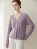 Cárdigan 100% cachemir puro para mujer, suéter de punto trenzado con cuello en V, nuevo estilo otoño e invierno, abrigo suéter liso holgado para el día a día