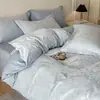 Juego de cuatro piezas de jacquard 100% algodón de alta gama con alto número de hilos, sábana bajera de satén de algodón puro simple y lujosa para cama de 1,8 m
