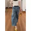 Jeans Casual Azul Vintage Petite de Perna Larga para Mulheres 2026 Novo Design Slim-Fit Calça Reta Cropped