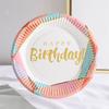 Prato de Papel Colorido 7 Polegadas para Festa de Aniversário com Estampagem a Quente Formatos Descartáveis Europeus e Americanos