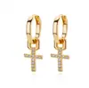 Pendientes de Cruz de Cobre Chapado en Oro con Circonita, Moda Personalizada Europea y Americana para Mujer, Joyería para Orejas de Corazón Ligero de Gama Alta al por Mayor