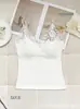 Top Regata Feminino com Renda em V Escovado com Bojo para Mulheres, Roupa Íntima Estilo Garota Picante, Camisola Camiseta Térmica para Mulheres
