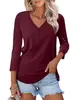 2024 Amazon Europa y América Transfronterizo Primavera y Otoño Nuevo Camiseta Casual de Manga Larga para Mujer con Cuello en V y Tubo de Puerta de Color Sólido