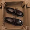 Zapatos de Cuero Pequeños con Cordones Estilo Coreano Temperamento Moderno para Mujer 2026 Primavera Retro Tacón Grueso Medio Punta Redonda Corte Profundo Suela Gruesa Zapatos Individuales
