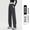 Pantalones Deportivos Estilo Americano Ajustables en el Tobillo para Mujer Otoño Nuevo Básicos Diarios Versátiles Cintura Alta Adelgazantes Pierna Recta Pierna Ancha