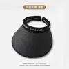 Chapéu de Palha de Aba Larga Preto Borracha Chapéu Protetor Solar Feminino Verão Anti-UV Topo Ventilado Cavalgada Praia Guarda-Sol Chapéu de Sol