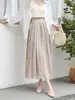 Calça Longa Elástica de Cintura Alta com Amarração de Verão, Calça Longa Relaxada e Fluida de Linho Tencel, Calça Saia Fluida para Mulheres