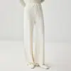 Pantalones de pierna ancha de cachemir 100% puro de talle alto y caída para mujer, pantalones de punto rectos hasta el suelo para otoño e invierno, pantalones casuales de color liso con cordón