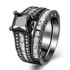 Huajie venta caliente transfronteriza joyería cuadrado negro incrustado blanco circón conjunto de anillos para mujer venta directa de fábrica