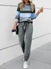 Nuevo traje casual estampado estilo europeo y americano para mujer, conjunto de dos piezas con top de manga larga + pantalones largos, moderno y deportivo, holgado y cómodo