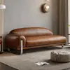 Tumbona de acero inoxidable de diseño retro con cuero de plena flor, banco de extremo de sofá cama estilo Bauhaus para apartamentos pequeños
