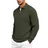Camisa polo masculina de malha waffle outono europeia e americana transfronteiriça, estilo casual de férias novo, com zíper, jacquard, manga longa