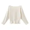Tiro real~ Suéter de punto liso color sólido estilo coreano con cuello en U y manga larga para mujer, estilo casual y relajado, otoño 25265