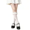 Calcetines de encaje de fábrica para mujer hasta la mitad de la pantorrilla estilo dulce Lolita calcetines blancos holgados para mujer verano estilo fino venta al por mayor