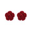 Pendientes de Aguja Plateada Otoño e Invierno con Estampado de Rosas Pendientes Florales Elegantes Retro Borgoña Pendientes de Nicho de Alta Gama para Mujer