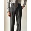Pantalones casuales de lana de cintura alta para otoño e invierno para hombre, cálidos, rectos, con caída, caballero napolitano, color puro, versátiles, para traje
