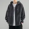 Moletom com capuz masculino, estilo primavera/outono, unissex, estilo Hong Kong, modelagem solta, casual, tendência americana, cor sólida, aberto na frente, atacado