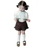 Conjunto de Verano Estilo Coreano para Niñas 26 Nuevo Estilo Academia Niña Pequeña Camisa de Manga Corta Plisada Cuello de Muñeca Pantalones Cortos de Encaje