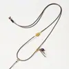 Colar Cordão Pingente Ajustável Cordão de Couro Encerado para Homens e Mulheres Pingente Cabeça de Buda Dourada Cordão Corrente de Suéter Acessórios Cordão para Pendurar no Pescoço