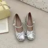 Zapatos Mary Jane Plateados Estilo Francés Nuevos 2026 para Mujer, Zapatos Planos de Ballet Bajos, Tacones Altos Elegantes de Perlas para Mujer, Zapatos Pequeños de Cuero