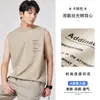 240g Amônia Líquida Algodão Mercerizado Sem Mangas Ombro Largo Colete Camiseta Masculina Verão Elegante Moda Estampada Esportes Fitness Base