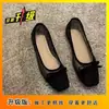 Sapatos de Fada de Malha com Bolinhas Lisas para o Verão, Sapatos de Salto Único com Bico Quadrado, Laço Bege, Sola Macia, Boca Rasa, Respiráveis para Mulheres