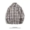 Camisa a Cuadros Retro para Hombre Estilo Hong Kong Temperamento Casual Cárdigan Superior Manga Larga Cuello Solapa Camisa Venta al por Mayor