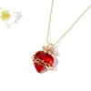 Colar com pingente de coração vermelho em formato de espada com flor de rosa e óleo escorrendo, banhado a cobre 18K, estilo europeu e americano, adequado para colares com fecho universal.