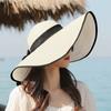 Sombrero de playa Sanya con sombrilla de alero grande de verano para mujer, sombrero de paja con lazo, protector solar, sombrero de sol plegable para playa de verano
