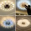 Lámpara de Techo de Cristal Americana para Sala de Estar Moderna Minimalista Europea Creativa Forma de Flor Araña LED Iluminación para Dormitorio Comedor