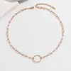 Collar de Cadena de Anillo Geométrico Estilo Minimalista con Diseño de Nicho y Cadena de Clavícula de Círculo Liso