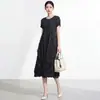 Vestido Miyake Sensación de Alta Gama Temperamento Alto Gama Grande Alta Clase Versión Línea A Muestra Holgado Mangas Cortas Falda con Temperamento