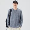 Camiseta de Manga Larga para Hombre Estilo Japonés Retro Tendencia Color Sólido Cuello Redondo Versátil Casual Top Texturizado
